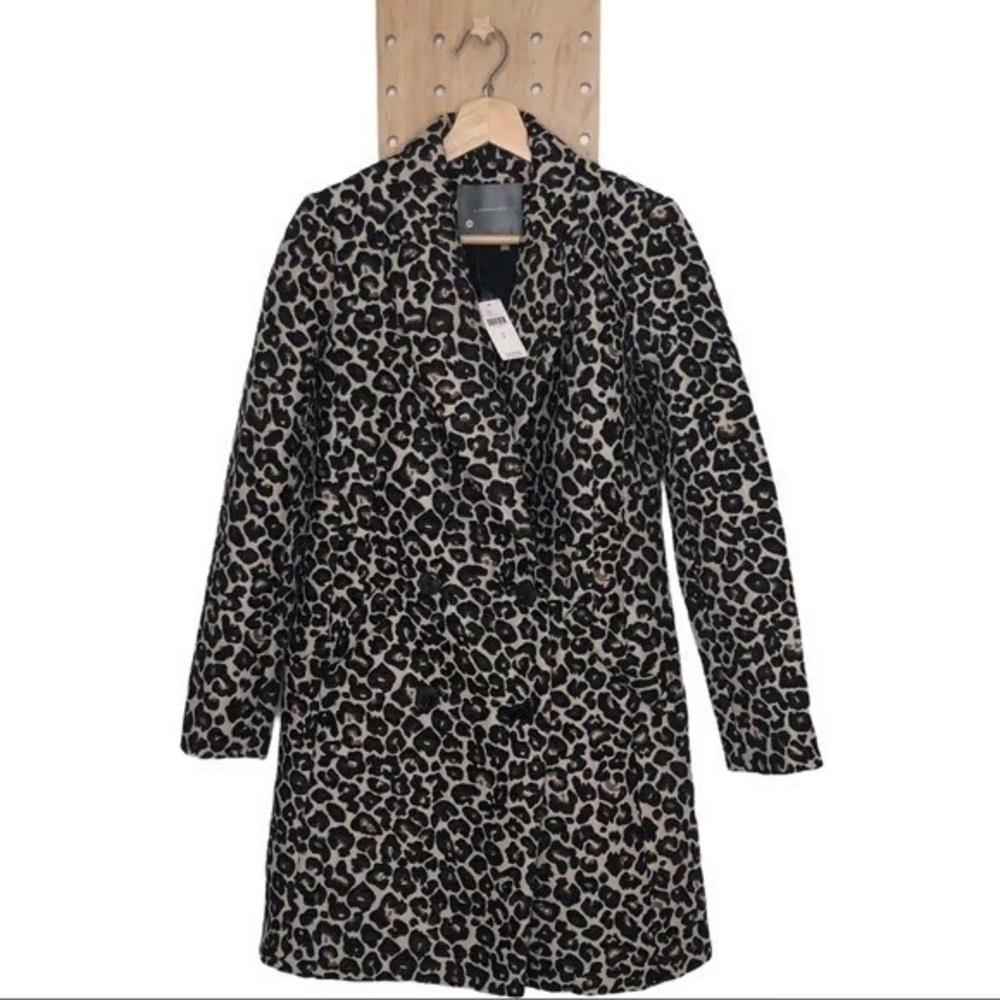 Anthropologie Black and White Leopard Trench Coat